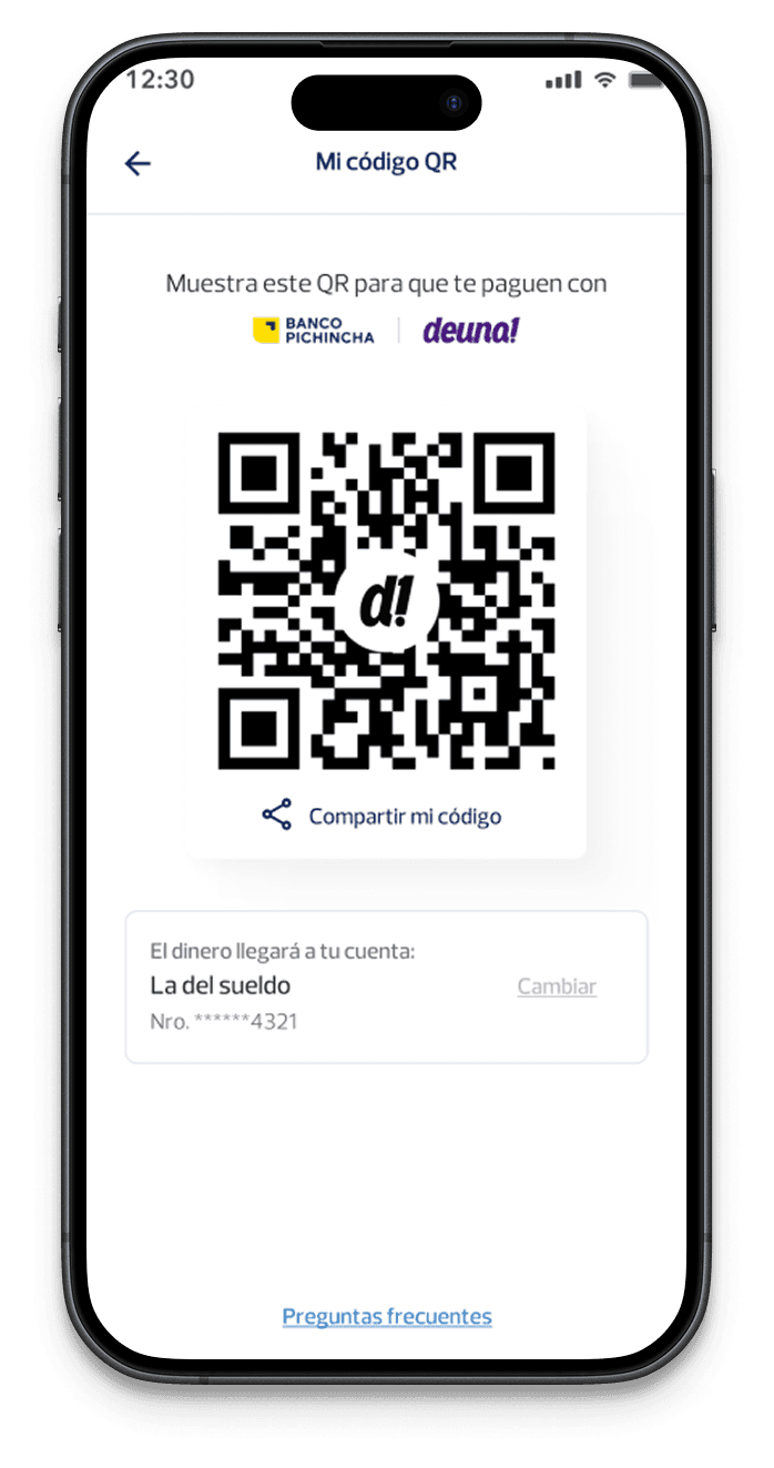 Phone mockup showing a QR code money request.